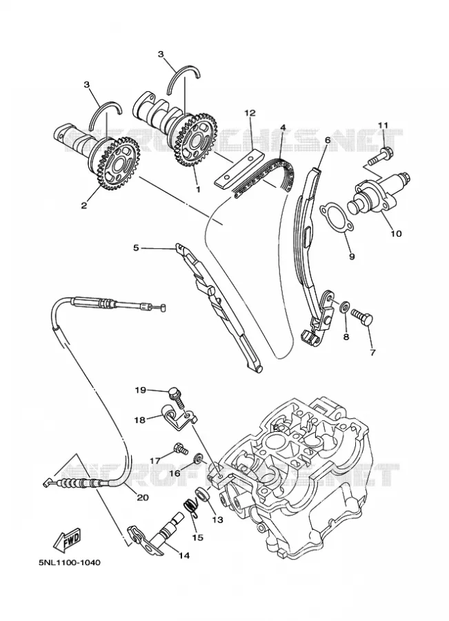 ARBRE A CAMES / CHAINE DE DISTRIBUTION Yamaha MOTO 250 2001 WRF  WR250F