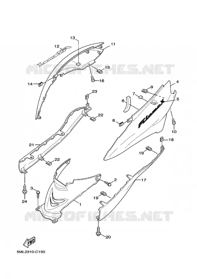 COUVERCLE LATERAL Yamaha SCOOTER 125 2005 FLAME X  XC125 FLAME  X