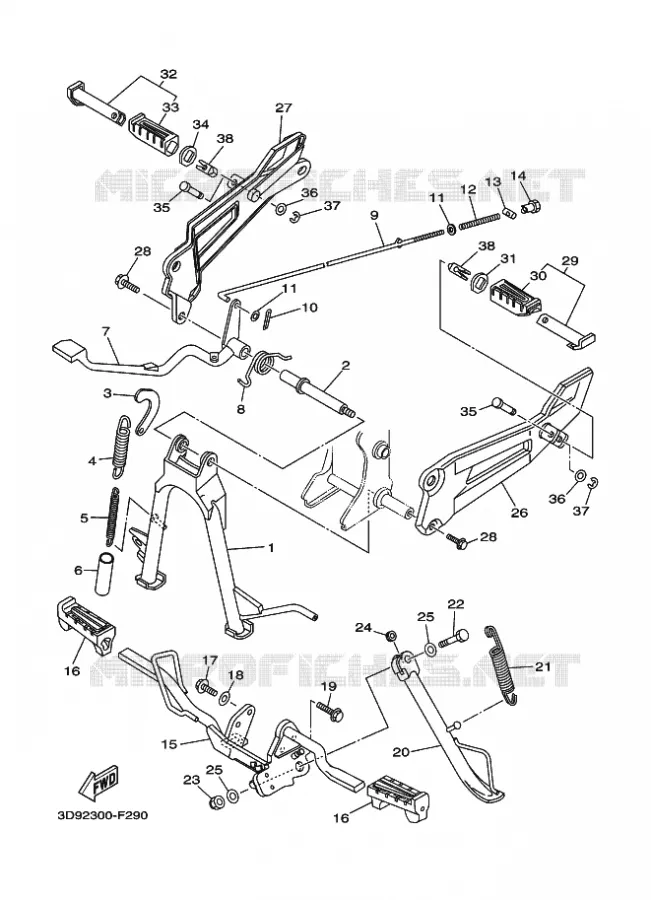 SUPPORT / REPOSE PIEDS Yamaha MOTO 125 2009 YBR  YBR125ED