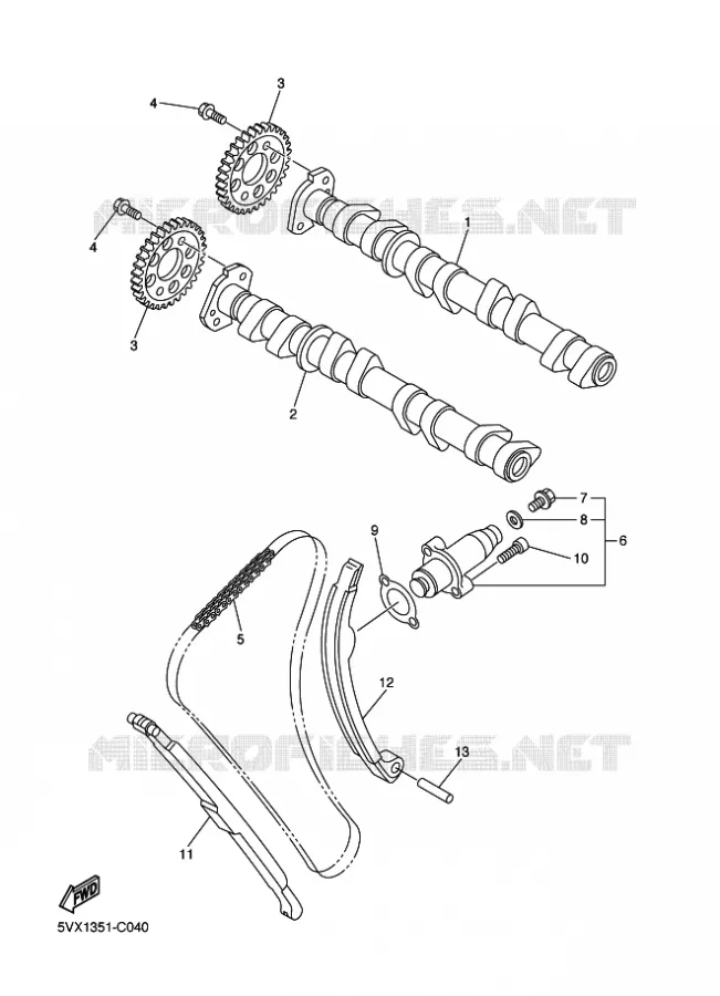 ARBRE A CAMES / CHAINE DE DISTRIBUTION Yamaha MOTO 600 2009 FZ6 S2 ABS  FZ6-NAHG FZ6