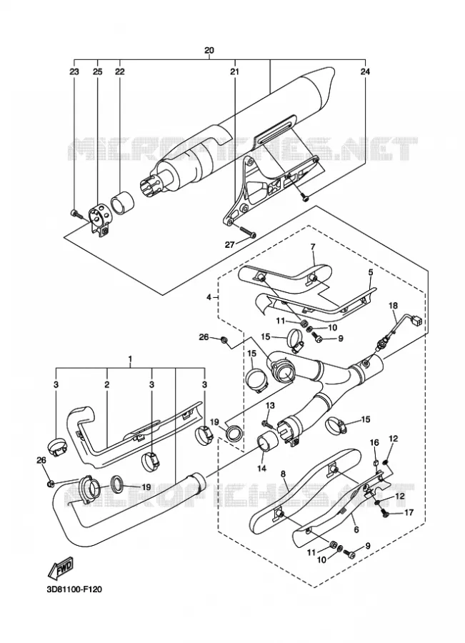 ECHAPPEMENT Yamaha MOTO 1300 2009 MIDNIGHT STAR  XVS1300A MIDNIGHT STAR
