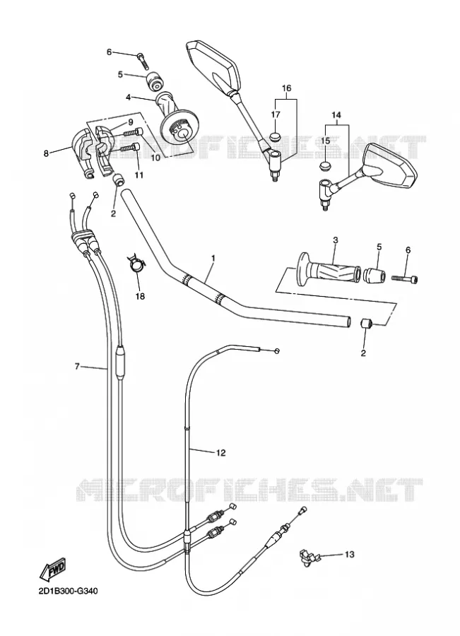 GUIDON ET CABLES Yamaha MOTO 1000 2010 FZ1  FZ1-N