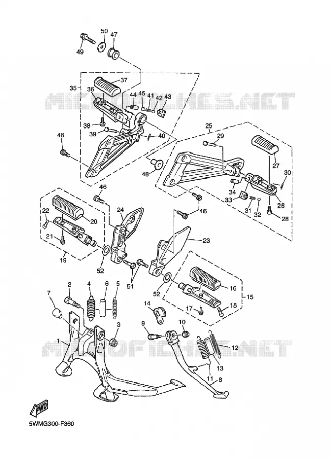 SUPPORT / REPOSE PIEDS Yamaha MOTO 1300 2009 XJR  XJR1300