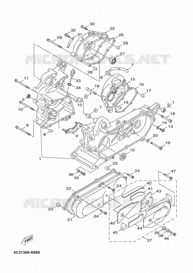 CARTER MOTEUR Yamaha SCOOTER 50 2009 OVETTO 4T  YN50F OVETTO