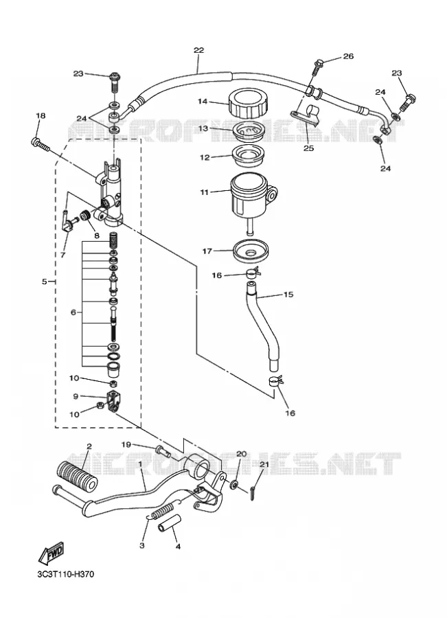 MAITRE CYLINDRE DE FREIN ARRIERE Yamaha MOTO 1000 2010 FZ1  FZ1-N