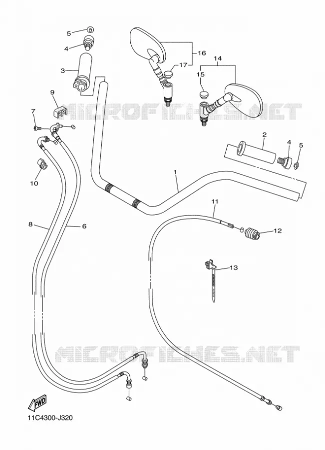 GUIDON ET CABLES Yamaha MOTO 1300 2010 MIDNIGHT STAR  XVS1300A