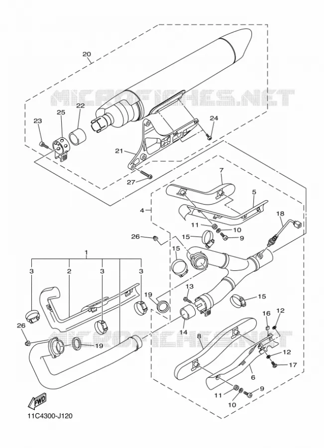 ECHAPPEMENT Yamaha MOTO 1300 2010 MIDNIGHT STAR  XVS1300A