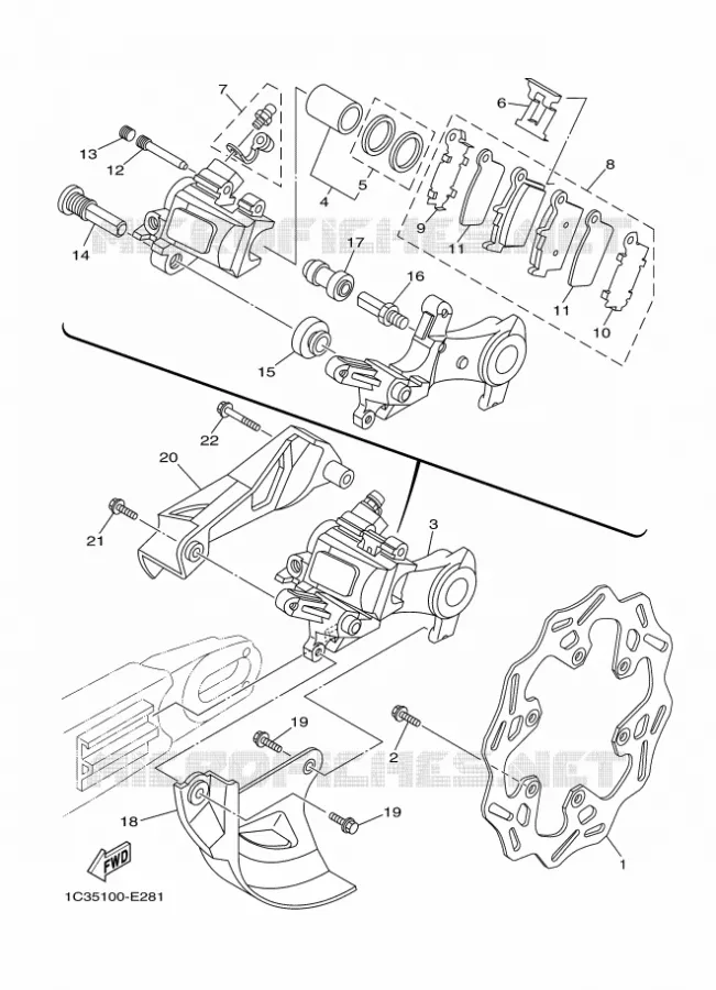 ETRIER DE FREIN ARRIERE Yamaha MOTO 250 2011 WRF  WR250F