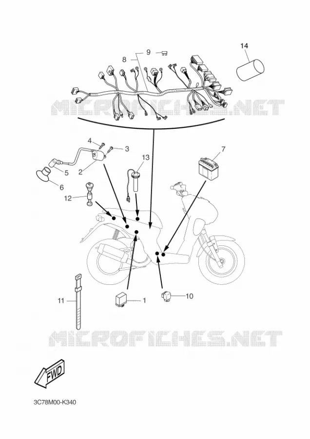 PARTIE ELECTRIQUE 2 Yamaha SCOOTER 50 2011 STUNT NAKED  EW50N STUNT NAKED