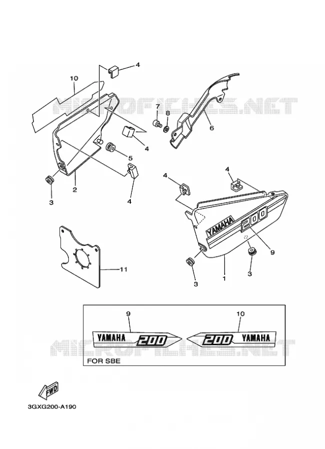 COUVERCLE LATERAL Yamaha MOTO 200 2012 AG  AG200F