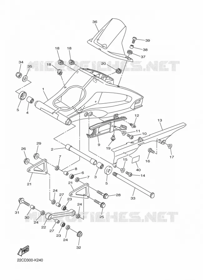 BRAS ARRIERE Yamaha MOTO 1000 2012 FZ1 ABS  FZ1-NA
