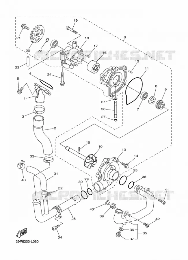POMPE A EAU / DURITES Yamaha MOTO 800 2012 FZ8 ABS  FZ8-NA
