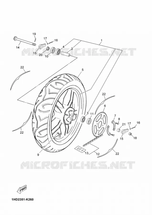 ROUE ARRIERE Yamaha MOTO 50 2012 TZR  TZR50