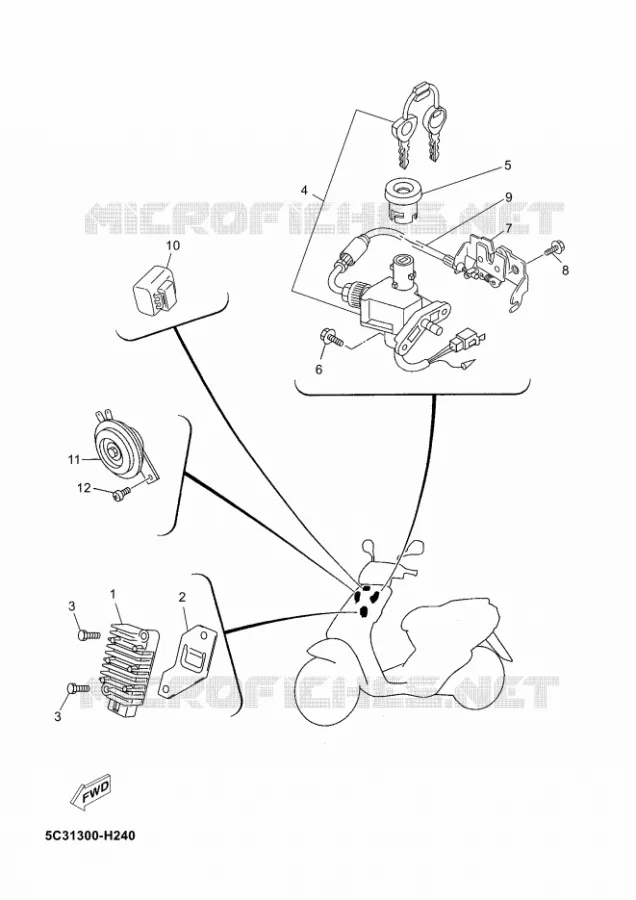 PARTIE ELECTRIQUE 1 Yamaha SCOOTER 50 2012 OVETTO 4T UBS  YN50FU OVETTO 4+
