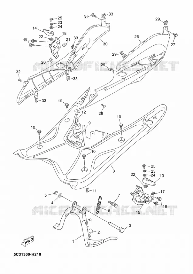 SUPPORT / REPOSE PIEDS Yamaha SCOOTER 50 2012 OVETTO 4T UBS  YN50FU OVETTO 4+