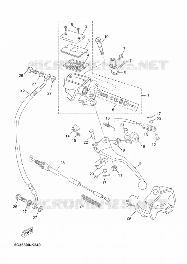 MAITRE CYLINDRE DE FREIN AVANT Yamaha SCOOTER 50 2012 NEOS 4T UBS  YN50FU NEO'S 4+