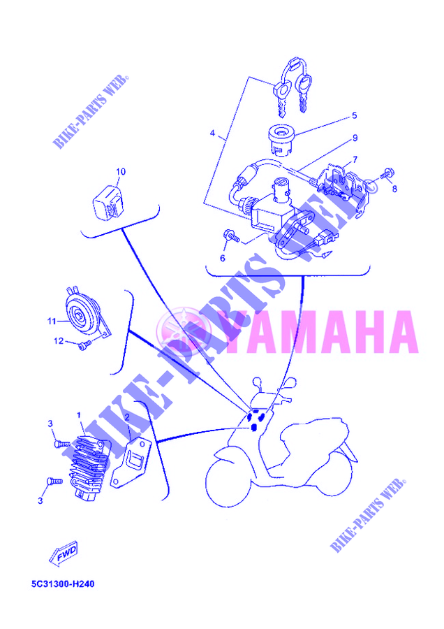 PARTIE ELECTRIQUE 1 pour Yamaha MBK OVETTO 50 4 TEMPS de 2012