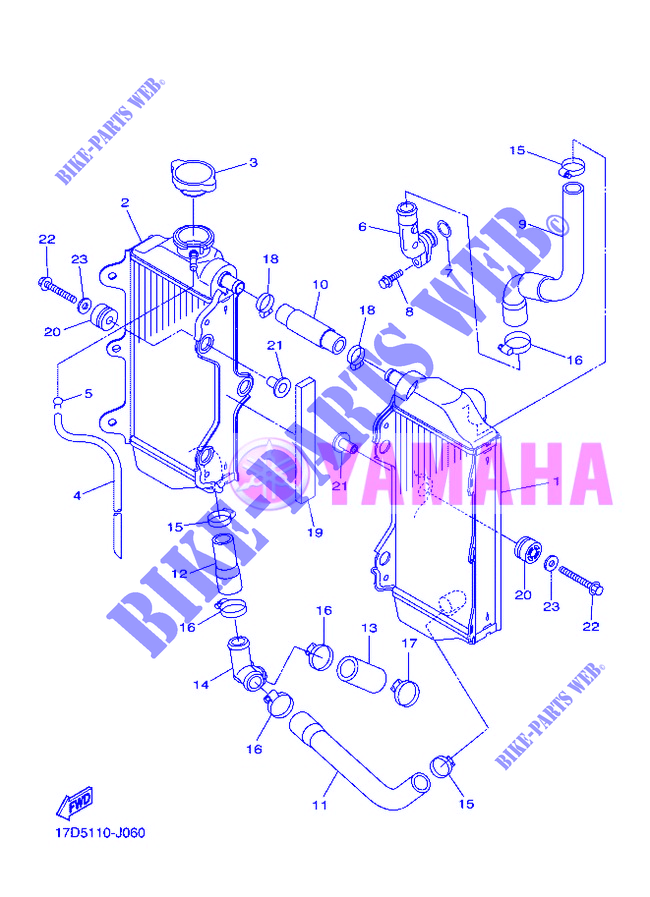 RADIATEUR / DURITES pour Yamaha YZ250F de 2012