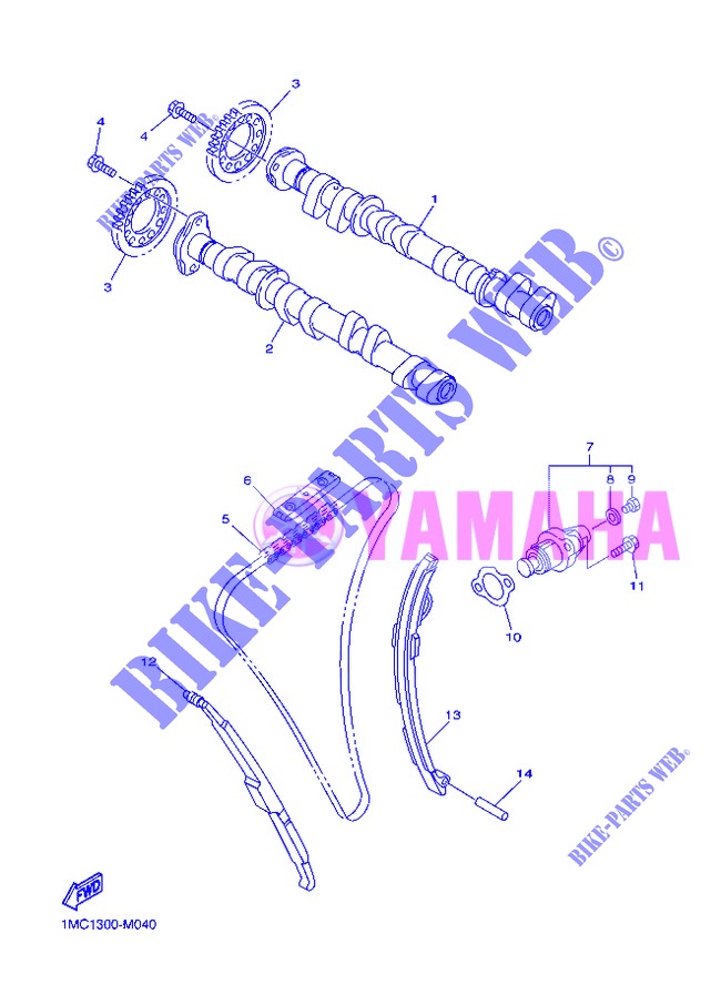 ARBRE A CAMES / CHAINE DE DISTRIBUTION pour Yamaha FJR1300A de 2013