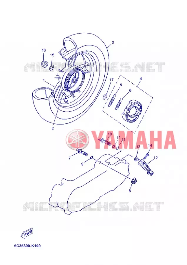 ROUE ARRIERE Yamaha SCOOTER 50 2013 OVETTO 4T  YN50F
