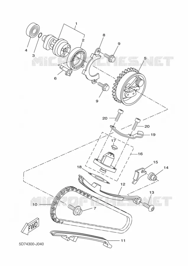 ARBRE A CAMES / CHAINE DE DISTRIBUTION Yamaha MOTO 125 2011 WR-R  WR125R