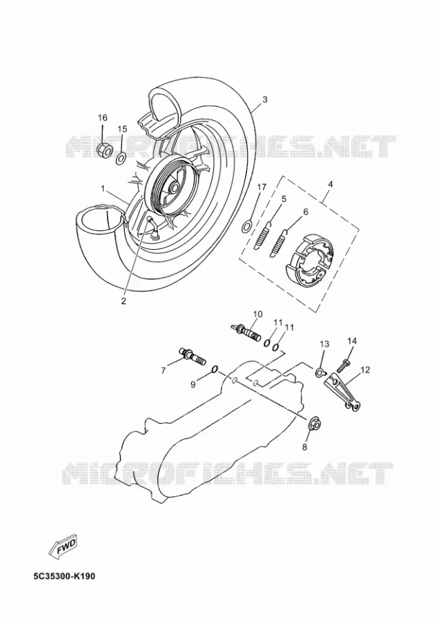 ROUE ARRIERE Yamaha SCOOTER 50 2012 NEOS 4T UBS  YN50FUNEO'S 4+