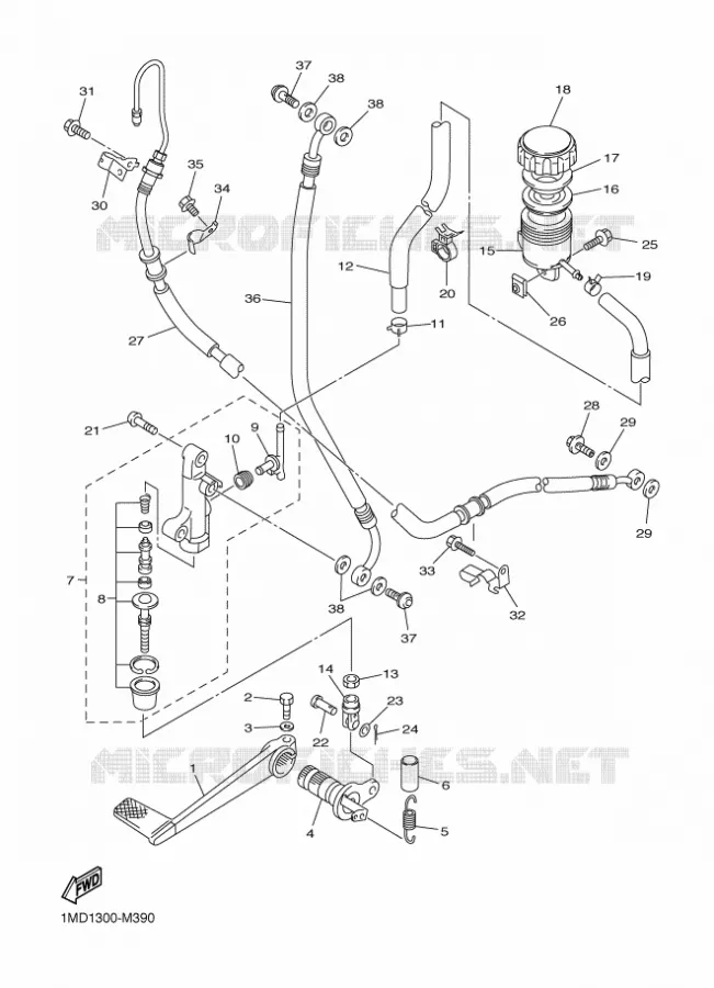 MAITRE CYLINDRE DE FREIN ARRIERE Yamaha MOTO 1300 2015 FJR  FJR1300AS
