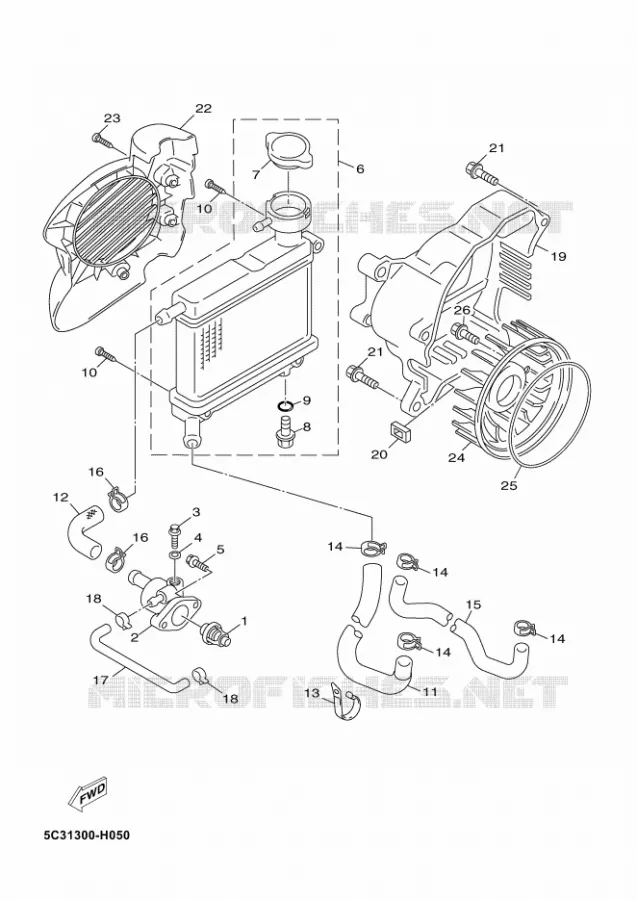 RADIATEUR / DURITES Yamaha SCOOTER 50 2013 OVETTO 4T  YN50F