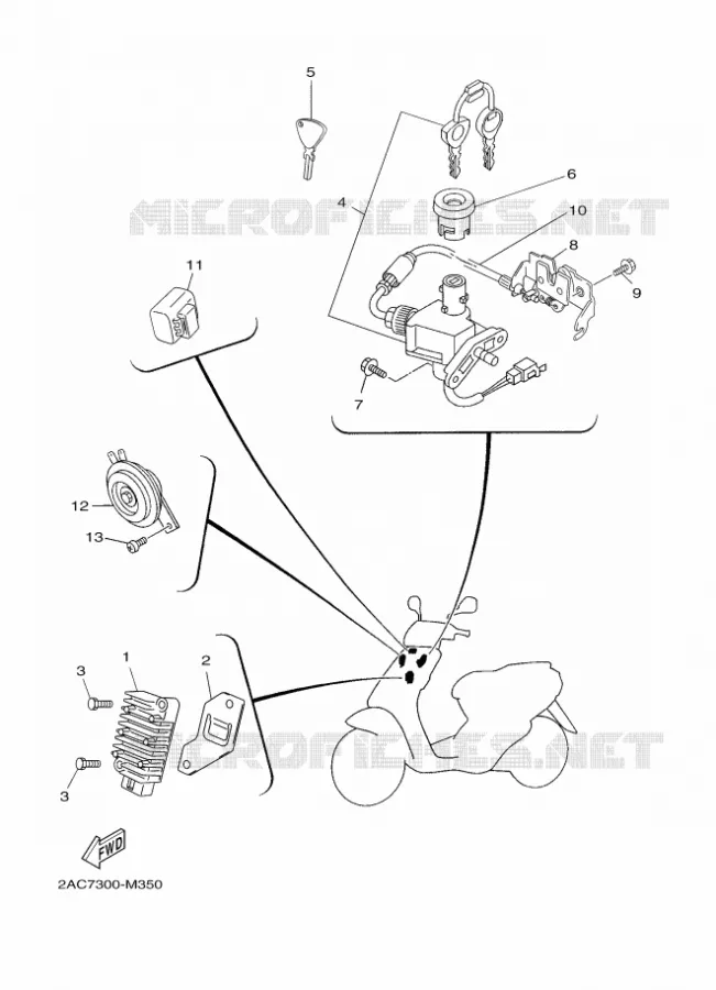 PARTIE ELECTRIQUE 1 Yamaha SCOOTER 50 2013 OVETTO 4T UBS  YN50FU