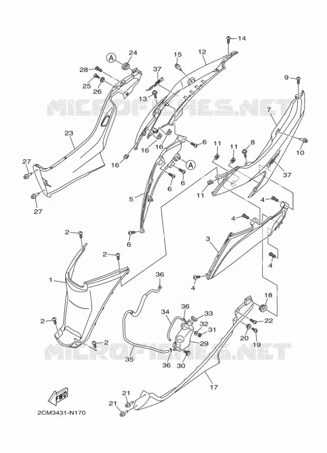 COUVERCLE LATERAL Yamaha SCOOTER 125 2015 TRICITY ABS  MW125ATRICITY
