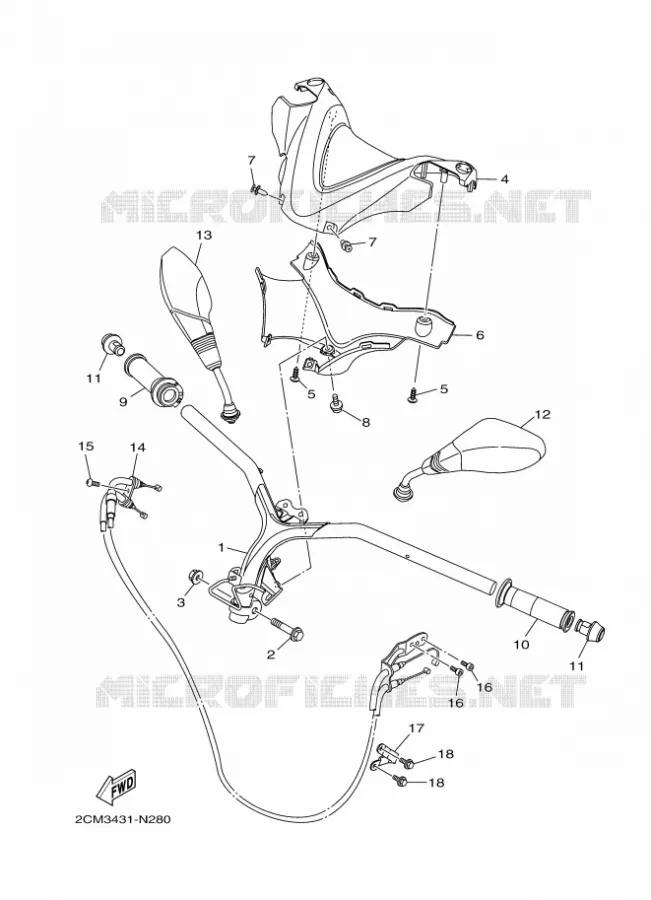 GUIDON ET CABLES Yamaha SCOOTER 125 2014 TRYPTIK  MW125TRYPTIK