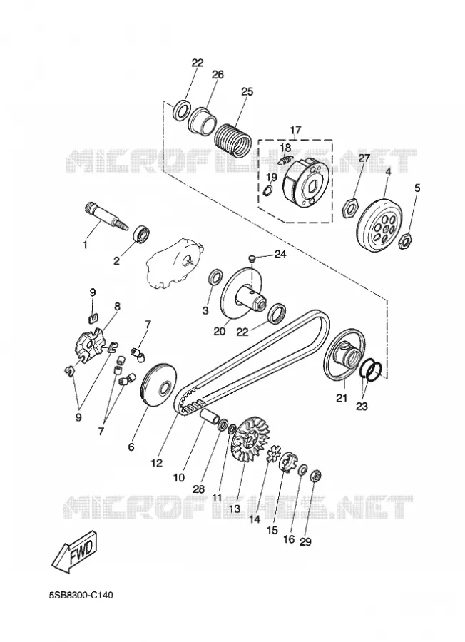 EMBRAYAGE DE DEMARREUR Yamaha SCOOTER 50 2015 JOG R  CS50