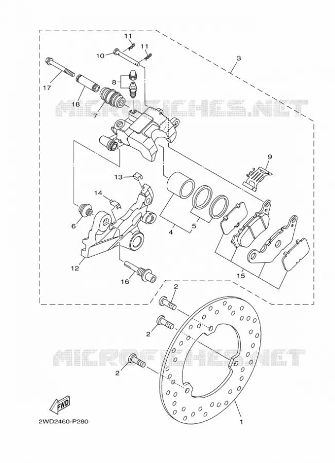 ETRIER DE FREIN ARRIERE Yamaha MOTO 300 2015 R3 ABS  YZF-R3A