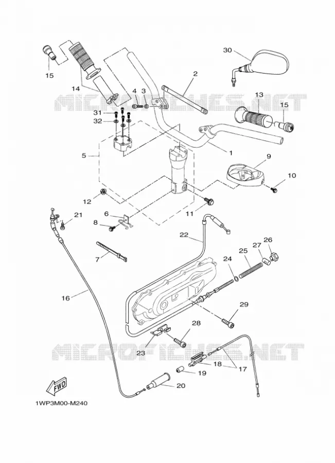 GUIDON ET CABLES Yamaha SCOOTER 50 2016 BOOSTER  CW50LN