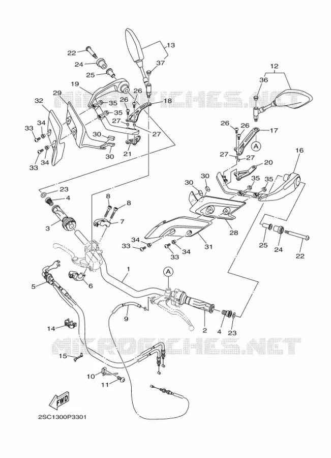 GUIDON ET CABLES Yamaha MOTO 900 2015 MT09 TRACER  MT09TRATRACER