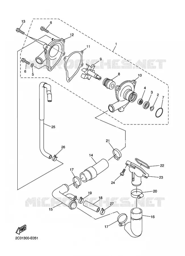 POMPE A EAU / DURITES Yamaha MOTO 600 2010 R6  YZF-R6