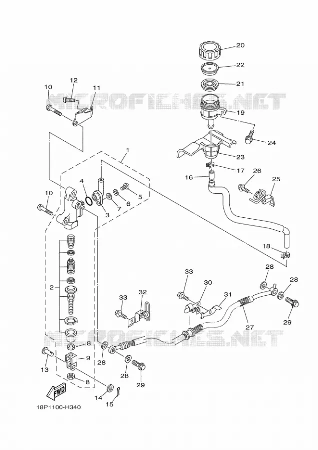 MAITRE CYLINDRE DE FREIN ARRIERE Yamaha QUAD 450 2013 YFZ R  YFZ450R