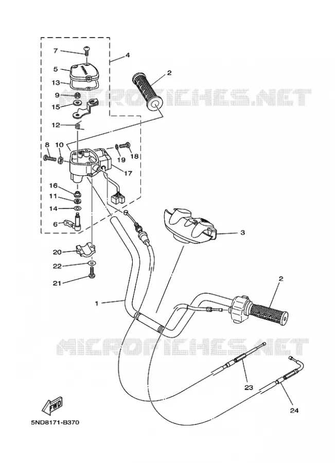 GUIDON ET CABLES Yamaha QUAD 450 2007 GRIZZLY  YFM450FWAN