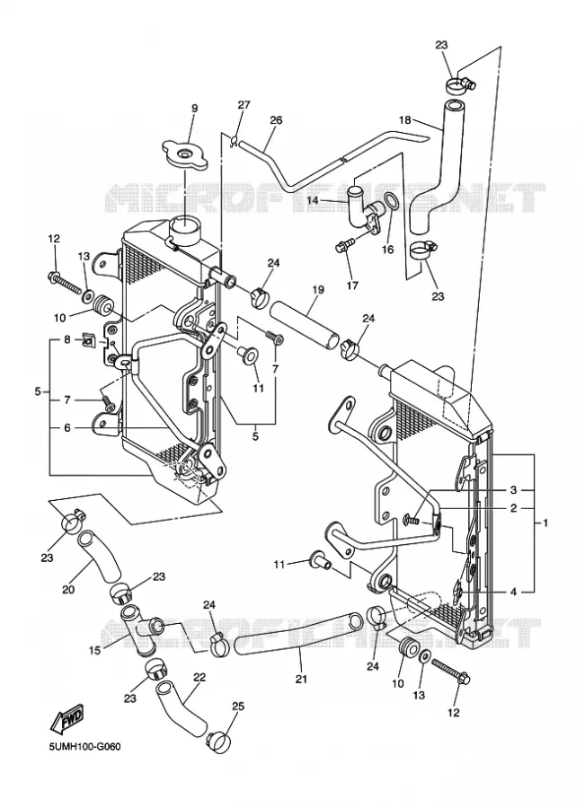 RADIATEUR / DURITES Yamaha MOTO 250 2014 WRF  WR250F