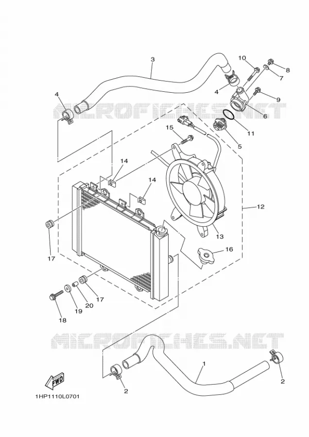 RADIATEUR / DURITES Yamaha QUAD 700 2012 GRIZZLY  YFM700FWADYFM7FGPSEB