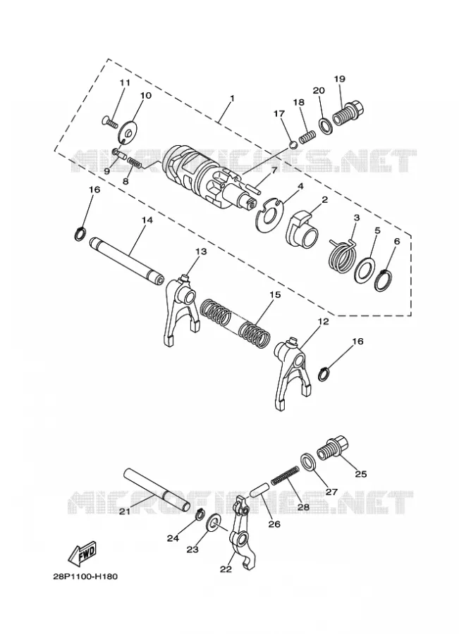 BARILLET DE SELECTION / FOURCHETTES Yamaha QUAD 700 2012 GRIZZLY  YFM700FWADYFM7FGPSEB
