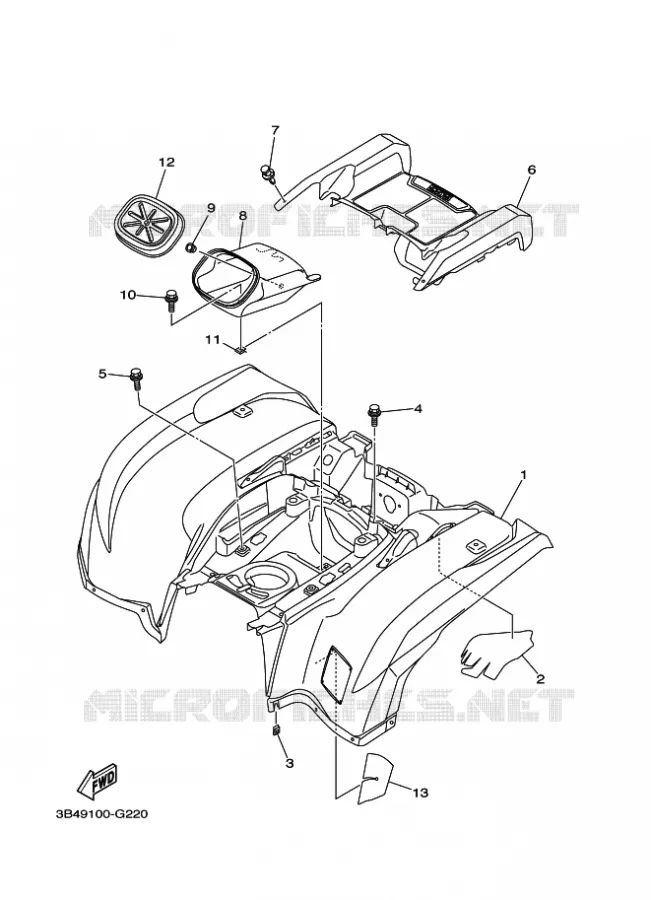 GARDE BOUE ARRIERE Yamaha QUAD 700 2013 GRIZZLY  YFM700FWADYFM7FGPSED