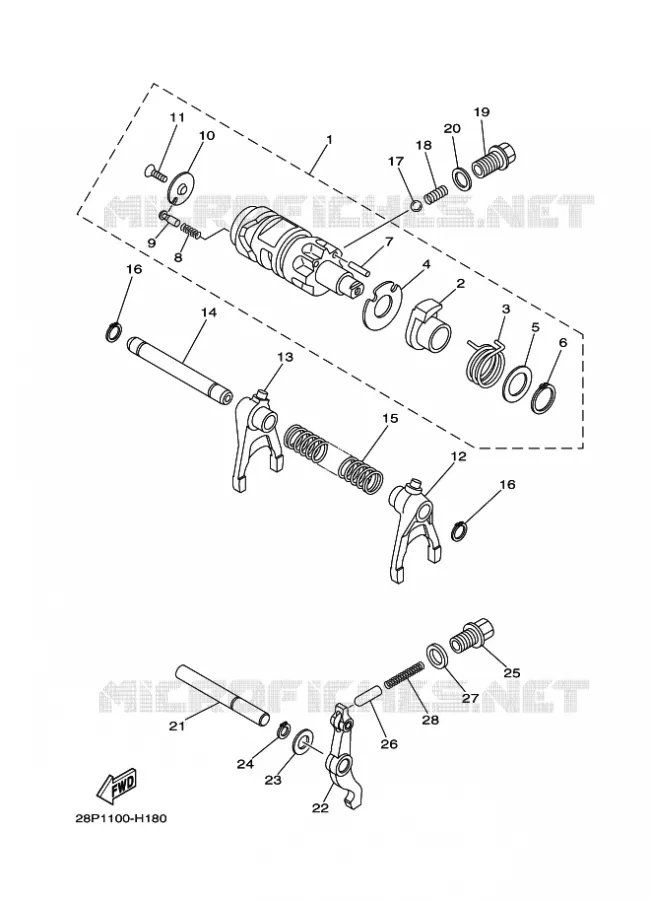 BARILLET DE SELECTION / FOURCHETTES Yamaha QUAD 700 2013 GRIZZLY  YFM700FWADYFM7FGPLED