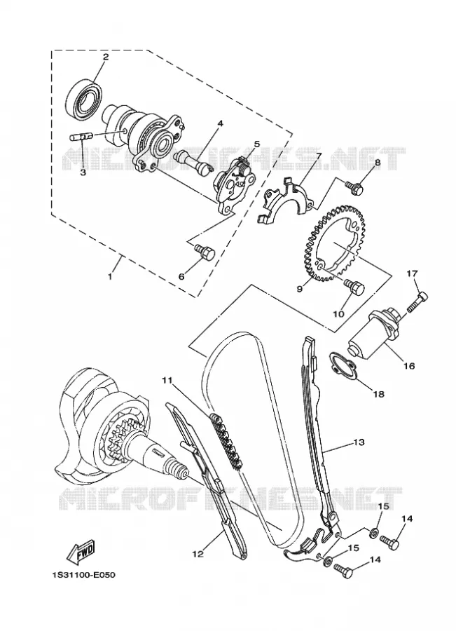 ARBRE A CAMES / CHAINE DE DISTRIBUTION Yamaha QUAD 700 2006 RAPTOR  YFM700RYFM700RV
