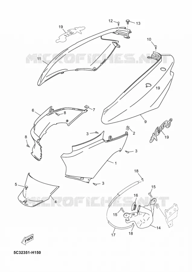 COUVERCLE LATERAL Yamaha SCOOTER 50 2012 MBK OVETTO 4T  YN50F
