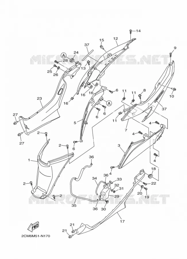 COUVERCLE LATERAL Yamaha SCOOTER 125 2016 TRYPTIK  MW125A