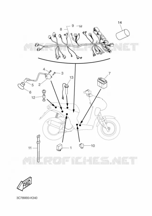 PARTIE ELECTRIQUE 2 Yamaha SCOOTER 50 2013 STUNT SLIDER  EW50N