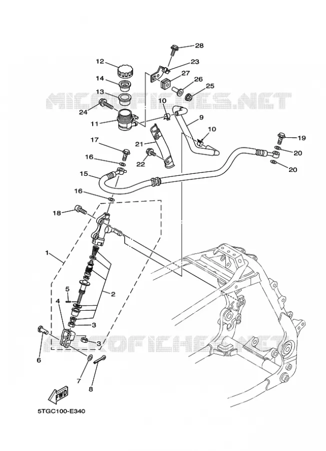 MAITRE CYLINDRE DE FREIN ARRIERE Yamaha QUAD 450 2009 YFZ  YFZ450