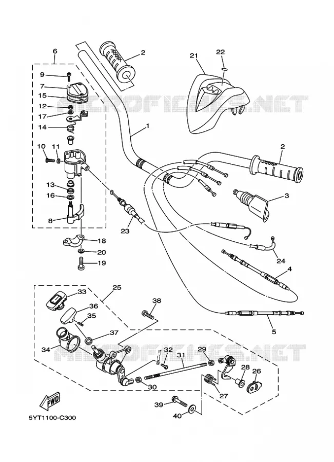 GUIDON ET CABLES Yamaha QUAD 350 2007 RAPTOR  YFM350