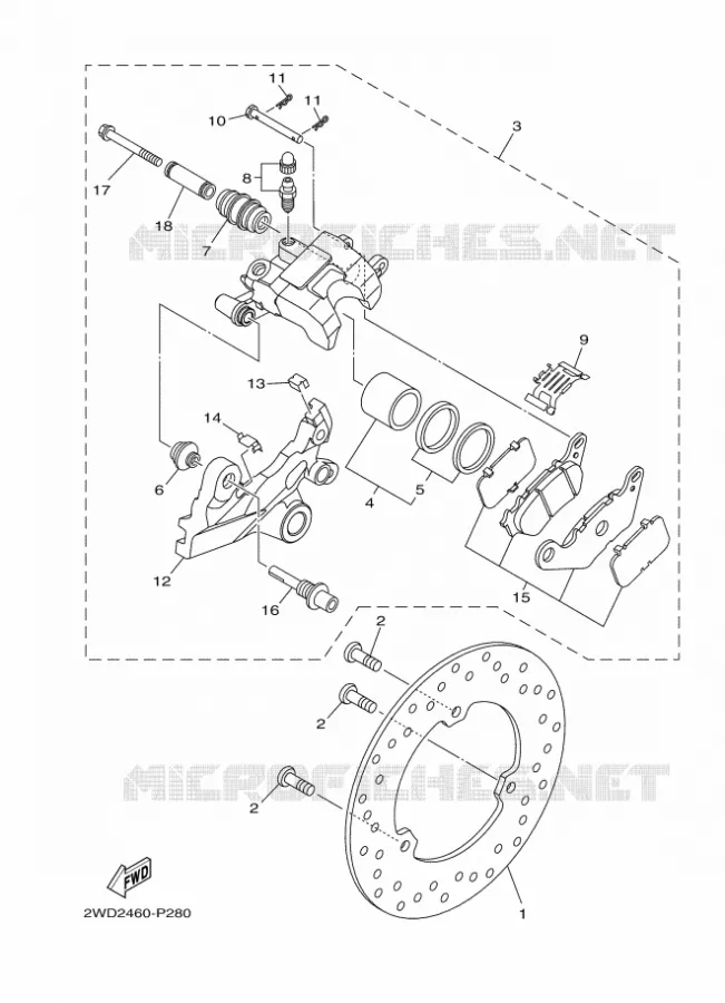 ETRIER DE FREIN ARRIERE Yamaha MOTO 300 2016 R3  YZF-R3A